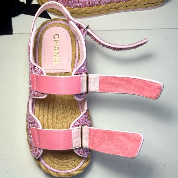 NEW CHANEL 22P DAD SANDALS CC LOGO PINK PURPLE TWEED PAT.LEATHER SZ 38 - Picture 12 of 16